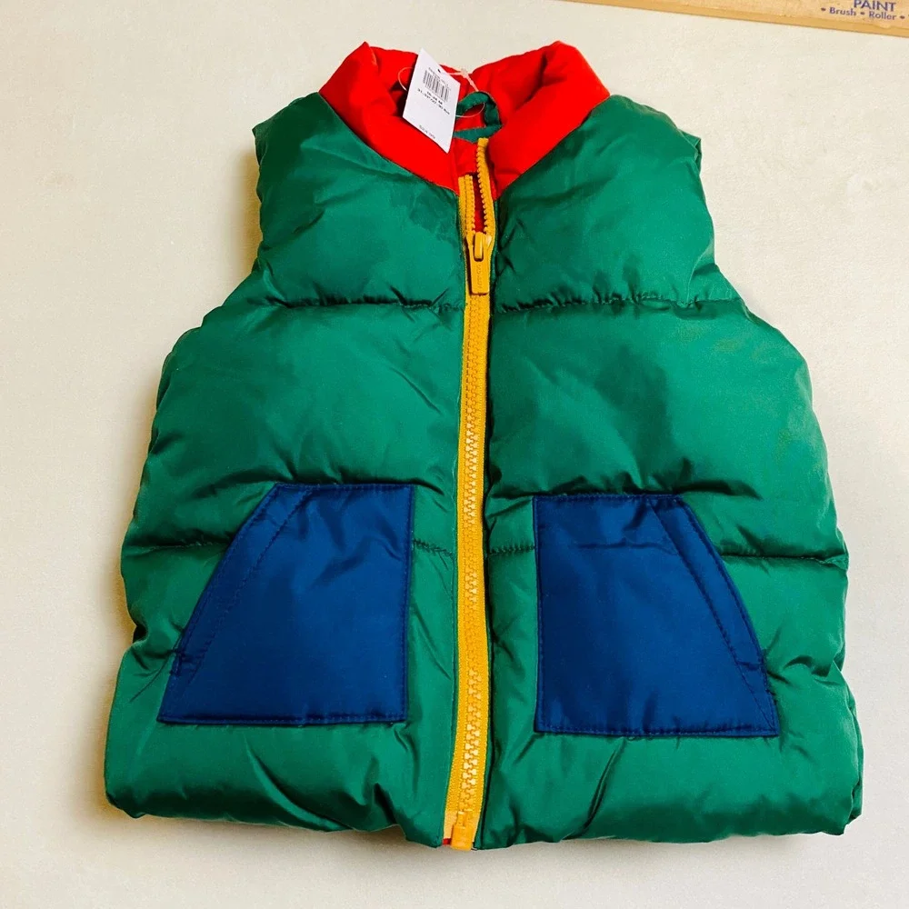 NWT Old Navy Baby Colorblock Puffer Vest Green Blue Red Yellow Full Zip Fleece